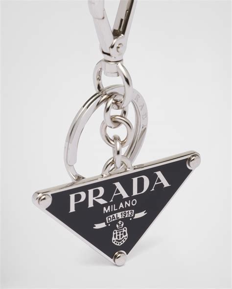 prada triangle logo keychain|Steel/black Metal keychain .